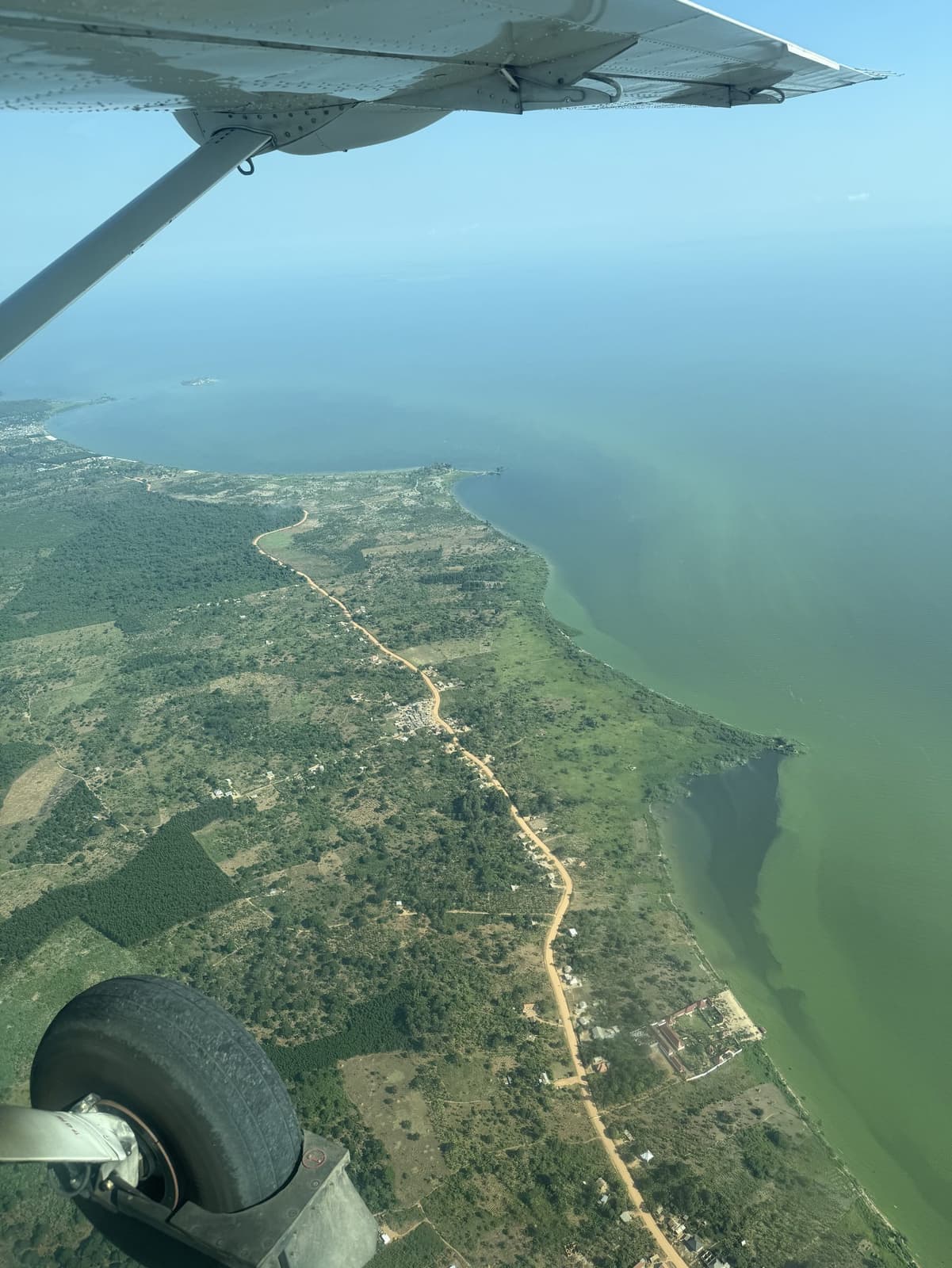 Aerial view of Lake Victoria with visible algal bloom