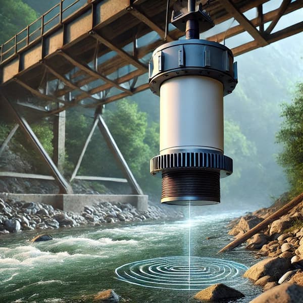 Sensor deployed under a bridge monitoring a river